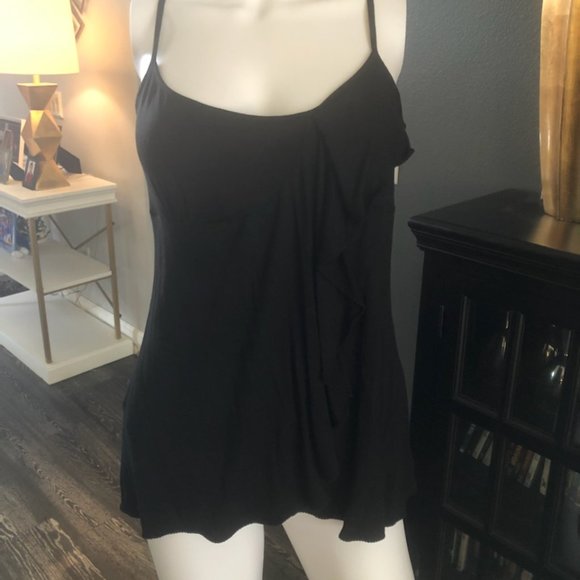 Ann Taylor Tops - Ann Taylor Black cotton Cami with ruffle on one side -MEDIUM
